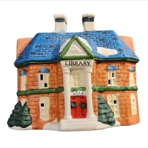 Charming Ceramic Library Figurine - Blue and Orange